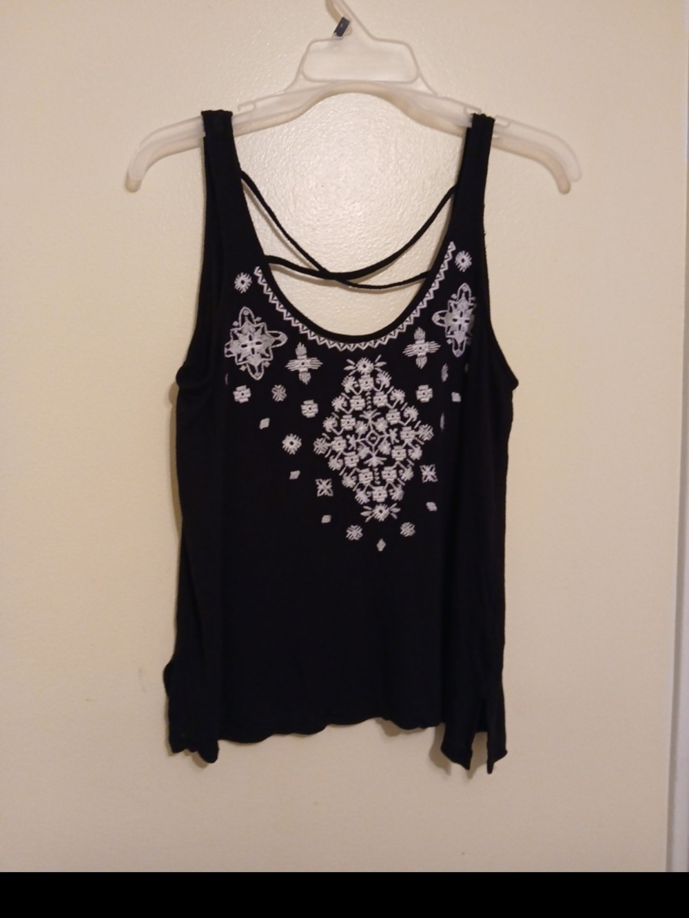 Aeropostale Black Tank Top with White Embroidered Medallion